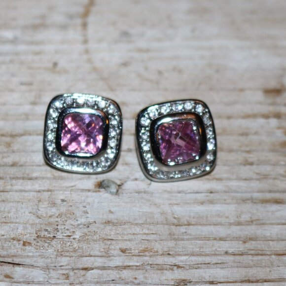 Designer Like DY Square Blue Stone w Crystals Stud Earrings NEW! - Picture 2 of 3